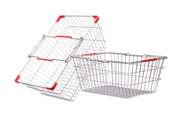 Carrello supermercato isolato sul bianco — Foto Stock