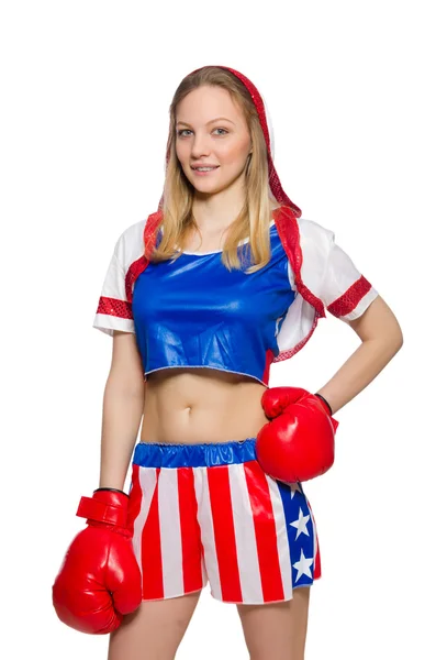 Boxeadora femenina aislada sobre fondo blanco — Foto de Stock