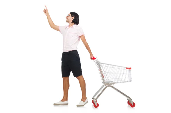 Shopping cart with supermarket basket — Stock Photo, Image