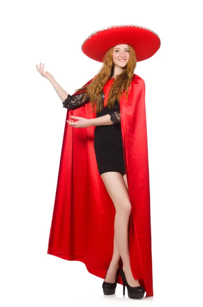 Mexican woman in red clothing on white — Stock Photo, Image