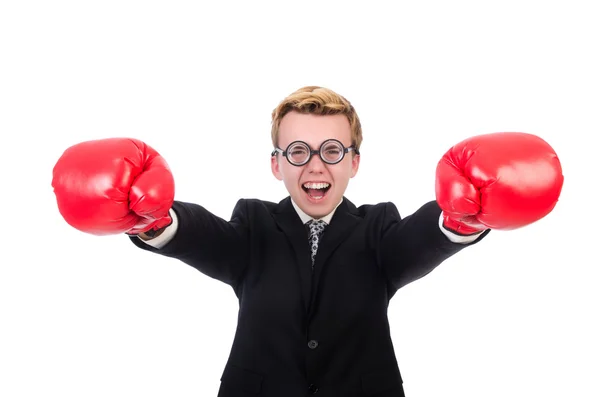 Junger Geschäftsmann Boxer isoliert auf Weiß — Stockfoto