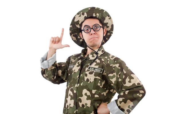 Vtipný voják izolovaný na bílém — Stock fotografie