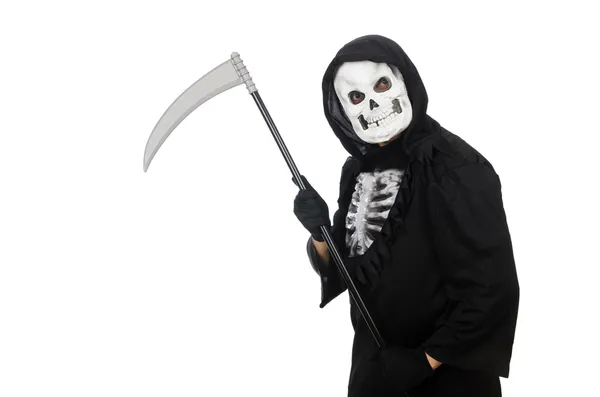 Scary monster with scythe isolated on white — Stock Photo, Image