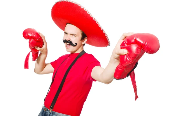 Legrační Mexičan s boxer rukavice izolovaných na bílém — Stock fotografie