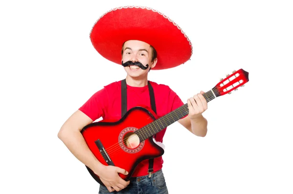 Mexican guitar player isolated on the white — Stock Photo, Image