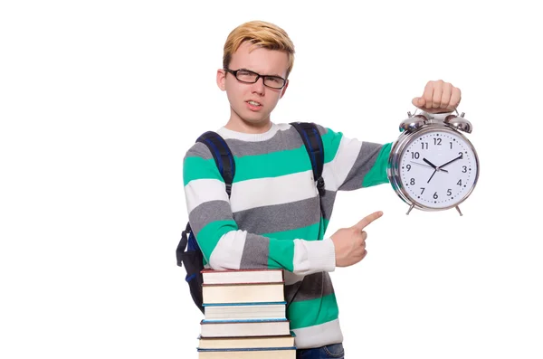 Student missing his deadlines isolated on white — Stock Photo, Image
