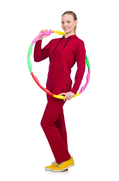 Femme faisant des exercices avec hula hoop — Photo