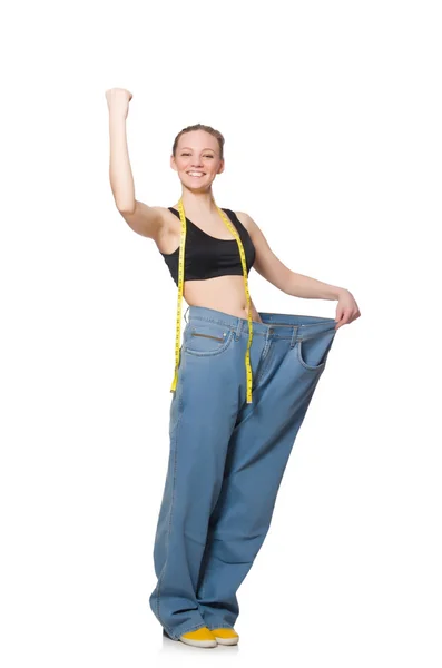 Jonge vrouw in het op dieet zijn concept — Stockfoto