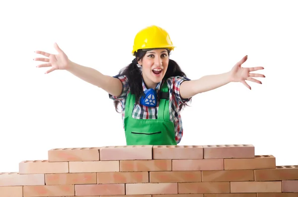 Woman builder isolated on the white — Stock Photo, Image