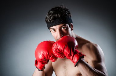 Kaslı boksör kırmızı eldivenli.