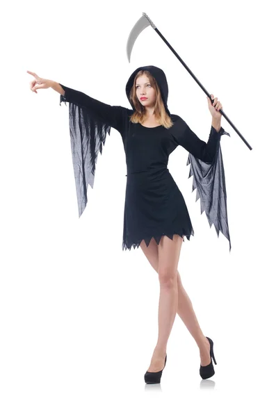 Mulher no conceito halloween com foice — Fotografia de Stock