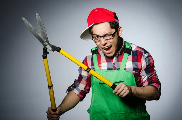 Funny man with giant shears — Stock Photo, Image