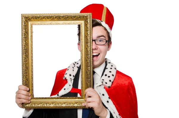 Man with picture frame isolated on the white — Stock Photo, Image