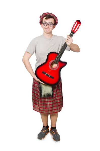 Scotsman tocando la guitarra aislada en blanco — Foto de Stock