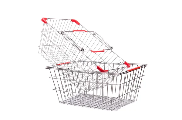 Shopping supermarket trolley isolated on the white — Stock Photo, Image