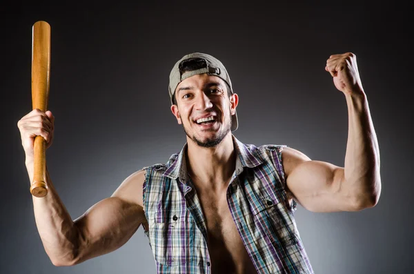 Violent man with baseball bat and hat — Stock Photo, Image