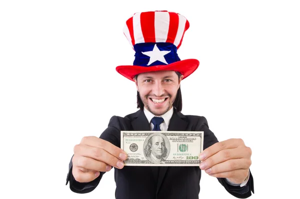 Hombre con dólar americano y sombrero — Foto de Stock