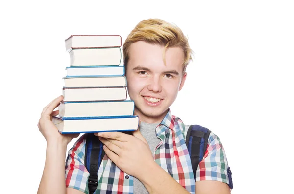 책을 쌓아 놓은 재미있는 학생 — 스톡 사진