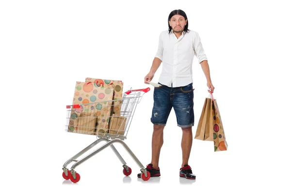 Man running out of money in the supermarket — Stock Photo, Image