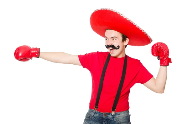 Funny mexican with boxer gloves isolated on the white — Stock Photo, Image