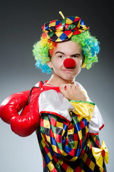 Funny clown with box gloves — Stock Photo, Image