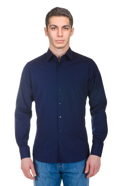 Man model met shirt geïsoleerd op wit — Stockfoto