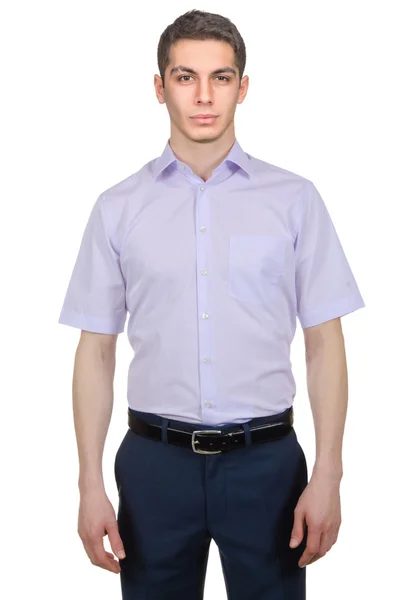 Man model met shirt geïsoleerd op wit — Stockfoto