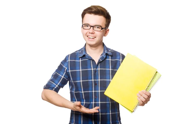 Estudante engraçado isolado em branco — Fotografia de Stock