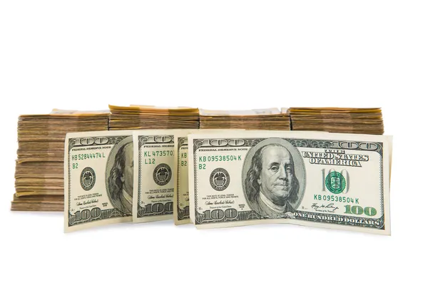 Стек американского доллара, изолированный на белом — стоковое фото