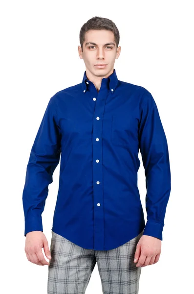 Man model met shirt geïsoleerd op wit — Stockfoto