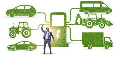 Elektrikli şarj ve araç kavramında iş adamı