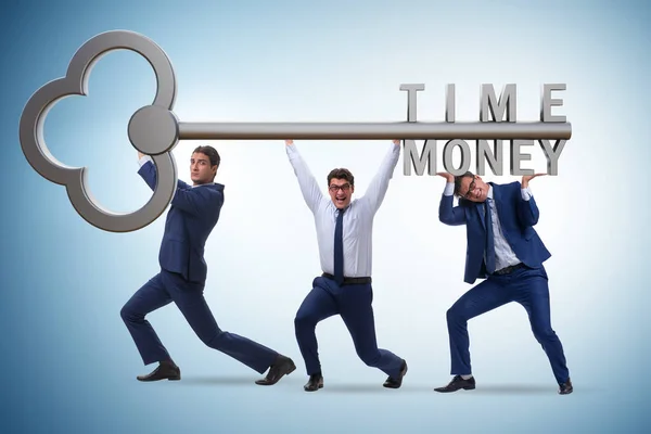 Tid är pengar koncept med affärsman och nyckel — Stockfoto