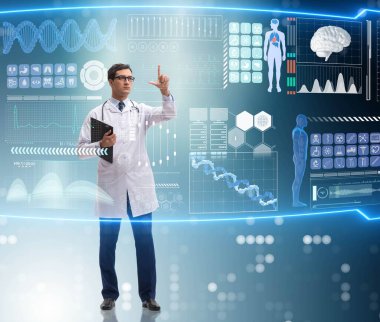 Fütürist tıp konsepti doktoru düğmeye basıyor