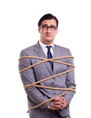 İşadamı beyaz izole iple bağladı