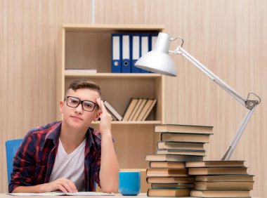 Okul sınavlarına hazırlanan genç bir öğrenci.