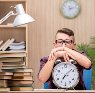 Okul sınavlarına hazırlanan genç bir öğrenci.