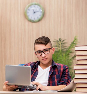 Okul sınavlarına hazırlanan genç bir öğrenci.