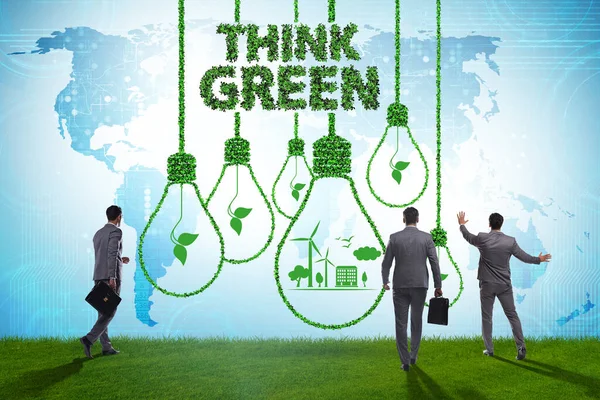 Think green ecological concept with businessman — Stock Photo, Image