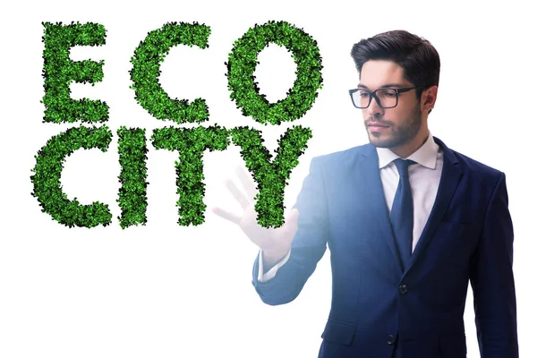 Ecocity ecologie concept met zakenman — Stockfoto