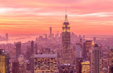 Günbatımında New York Manhattan manzarası
