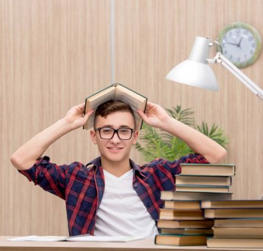 Okul sınavlarına hazırlanan genç bir öğrenci.