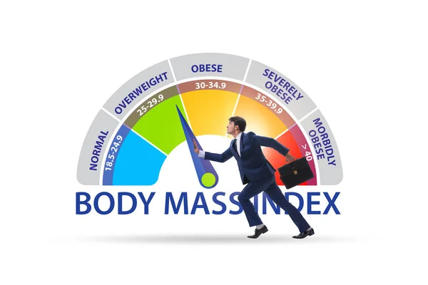 Conceito de IMC - índice de massa corporal com o homem — Fotografia de Stock