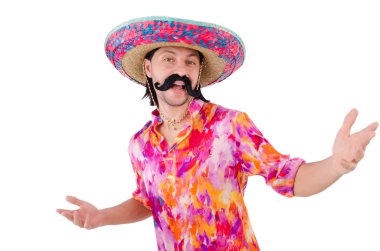 Konseptte sombrero olan komik bir Meksikalı.