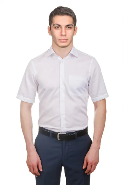 Modelo masculino com camisa isolada em branco — Fotografia de Stock