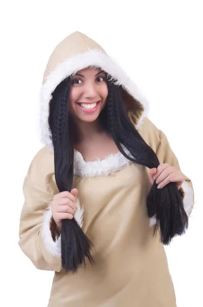 Mulher eskimo isolado no branco — Fotografia de Stock