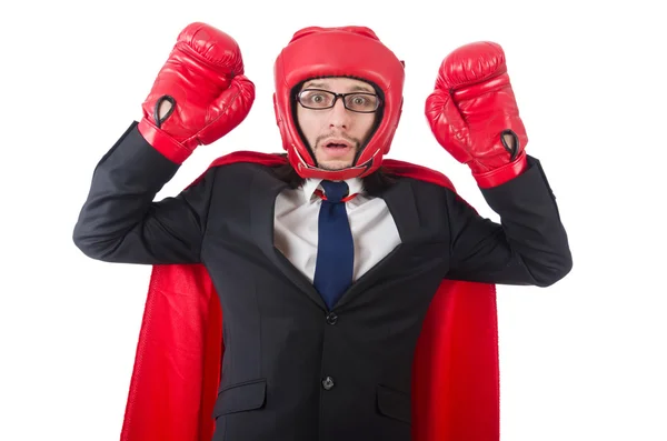 Jovem homem de negócios boxer isolado em branco — Fotografia de Stock