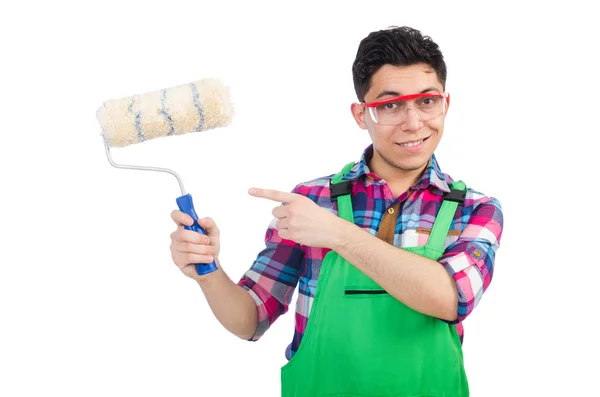 Pintor engraçado isolado em branco — Fotografia de Stock