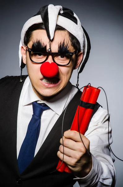 Funny clown with sticks of dynamite — Stock Photo, Image