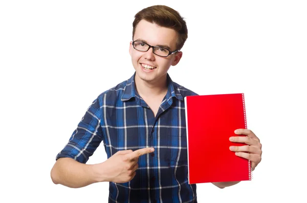 Estudante engraçado isolado em branco — Fotografia de Stock