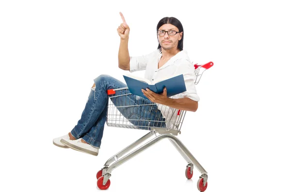 Shopping cart with supermarket basket — Stock Photo, Image